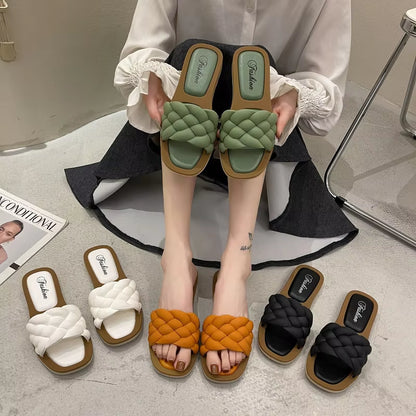 New Fashion Women Girls Summer Outdoor Flat Sandal Beach Shoes Slides Korean Style Outdoor Daily Casual Shopping Slipper