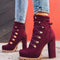 Heeled Boots for Women round Toe Lace up High Heels Boots Mid Calf Shoes