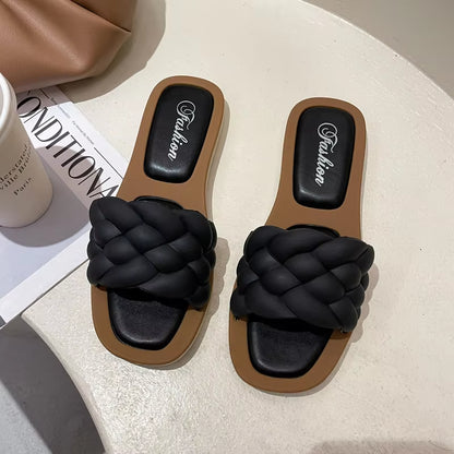 New Fashion Women Girls Summer Outdoor Flat Sandal Beach Shoes Slides Korean Style Outdoor Daily Casual Shopping Slipper